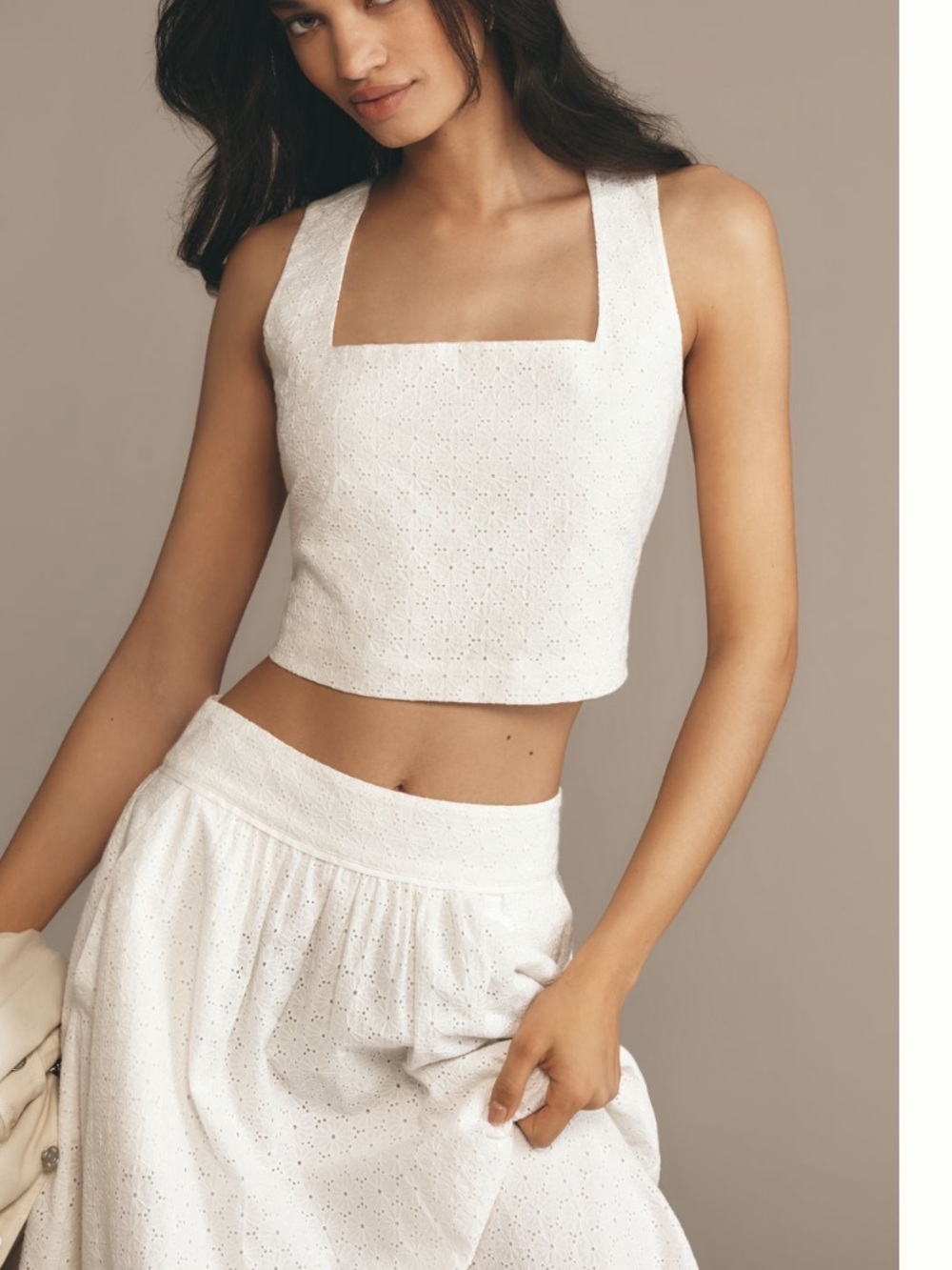 PAIGE White Eyelet Square-Neck Crop Top. Size L. MSRP $179 - Picture 4 of 16
